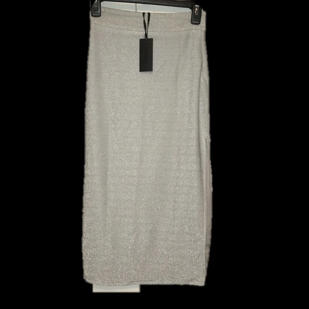 Metallic Silver H:ours Lou Pencil Midi Skirt XS